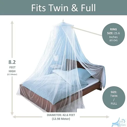 Just Relax Decorative Elegant Bed Net Canopy Set Including Full Hanging Kit, Ideal for Indoors or Outdoors, Intended for a for Covering Beds, Cribs, Hammocks (White, Twin/Full)