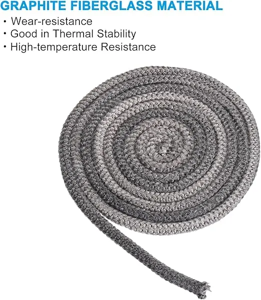 PATIKIL 3/8"x 118" Wood Stove Gasket, Graphite Fiberglass Round High-Temperature Resistance Seal Rope Replacement for Stoves Fireplace Door, Black