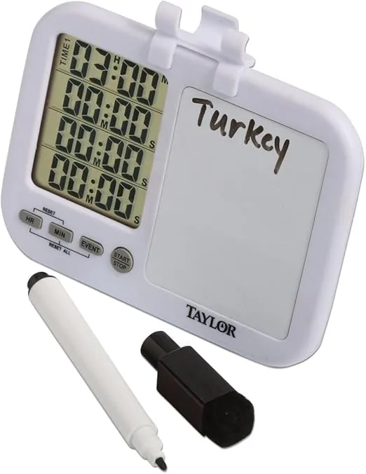 Taylor 5849 Four-Event Digital Timer with Whiteboard for School, Learning, Projects, and Kitchen Tasks, white