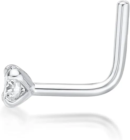 Lavari Jewelers 0.01 to 0.07 Carat Lab Grown Diamond L-Shaped Nose Ring in 14k White or Yellow Gold (D-E, VVS1-VVS2 to I2-I3, cttw) 20 Gauge Nose Ring 1.3 to 2.7 mm