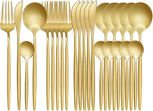 24-Piece Flatware Set, Stainless Steel Knife Fork Spoon, Home Dinnerware Tableware Set for 6, Cutlery Set, Include Knives/Forks/Spoons Gold