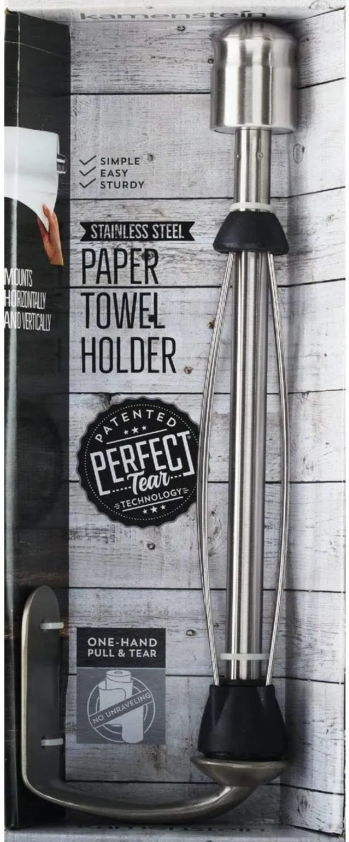 Kamenstein 4554ASB Perfect Tear Patented Wall Mount Paper Towel Holder with Rounded Finial, 14-Inch, Silver