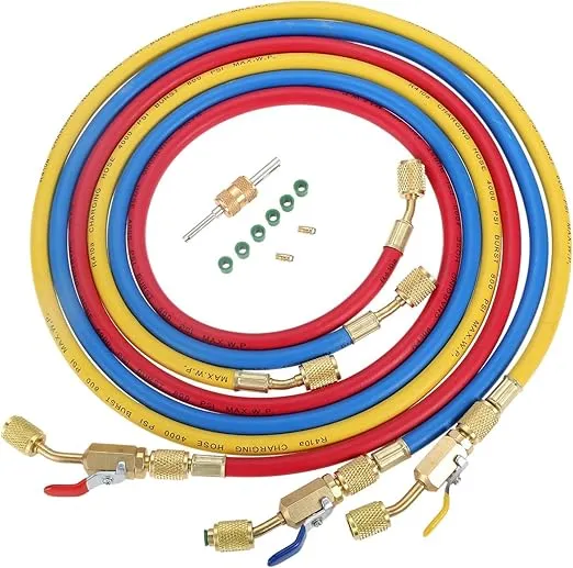 Yellow Jacket Manifold Hose Set, 72 in, Red, Yellow, Blue
