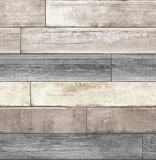 NuWallpaper NU3130 Reclaimed Wood Plank Natural Peel & Stick Wallpaper, Neutral
