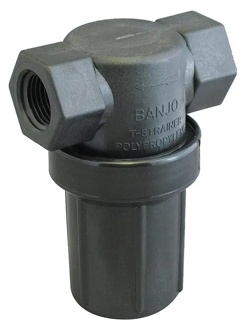 Banjo LSTM075-50 Polypropylene Mini T-Strainer with Black Bowl, 50 Mesh, 3/4" NPT Female