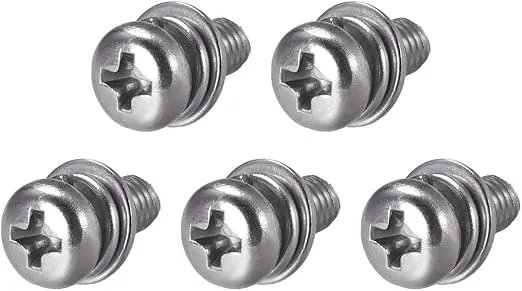 uxcell M5 x 12mm Stainless Steel Phillips Pan Head Machine Screws Bolts Combine with Spring Washer and Plain Washers 5pcs