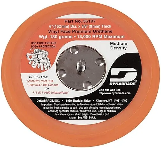 Dynabrade (56107) 6" (152 mm) Diameter Vinyl-Face Non-Vacuum Sanding Disc Pad, Teal | 3/8" (10 mm) Thick Urethane Medium Density, Swirl-Free Finish, 5/16"-24 Male Thread