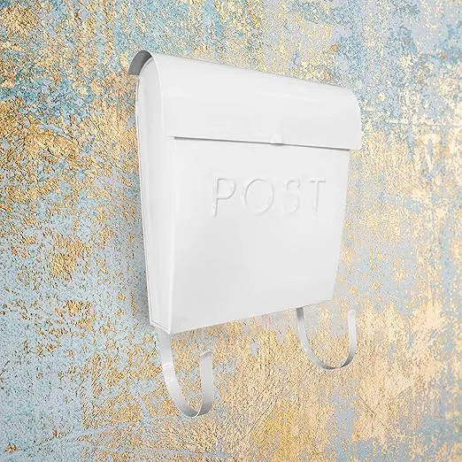 NACH Euro Wall Mount Mailbox with Detachable Newspaper Holder, Metal Mailboxes for Outside Wall Mount, 12x11.2x4.5 Inch, White Mailbox, MB-44768