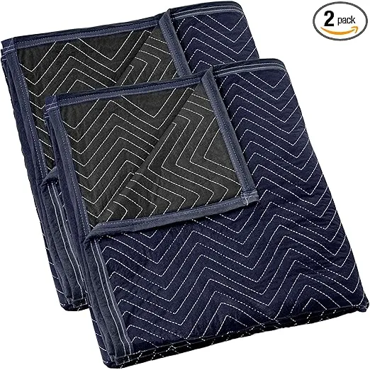 Sure-Max 2 Moving & Packing Blankets - Pro Economy - 80" x 72" (35 lb/dz weight) - Professional Quilted Shipping Furniture Pads Navy Blue and Black