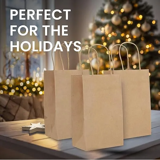 Juvale 50-Pack Small Brown Gift Bags with Handles - Small Kraft Paper Bags for Birthday, Retail, Crafts (3.5x2.4x7 In)