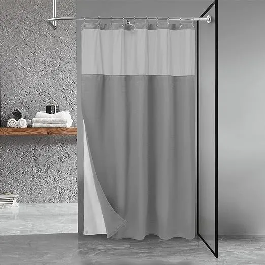 N&Y HOME Stall Waffle Shower Curtain with Snap-in Fabric Liner & Hooks Set - 54" x 78" Shower Stall Size, Hotel Style & Mesh Top Window, Machine Washable - 54x78, Gray