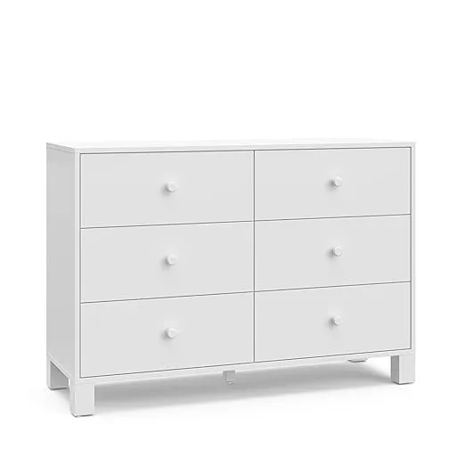 Storkcraft California 6-Drawer Double Dresser (White) - GREENGUARD Gold Certified, Interlocking Drawer System, Dresser Drawer Organizer for Kids Bedroom