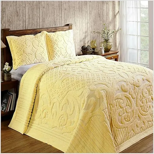 Better Trends Bedspread 100% Cotton Chenille Bedspreads Coverlet King Size 120" X 110", Yellow Medallion Pattern Bedspread Soft Lightweight Tufted All Season Bedding Ashton Collection