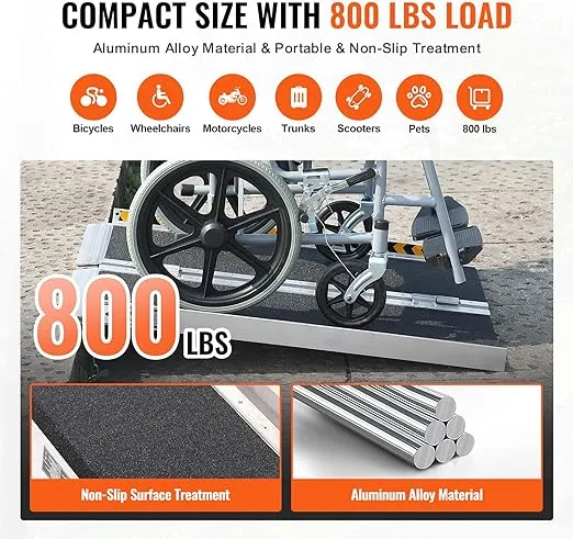 VEVOR Portable Wheelchair Ramp 3FT, Non-Slip Aluminum Folding Handicap Ramp, Door Threshold Ramps for Wheelchair for Home,Wheel Chair Ramp Steps, Cars, Scooter, Cart, Curbs, Stairs