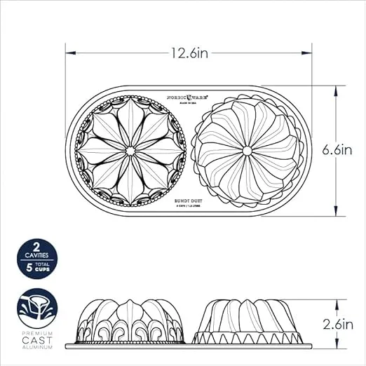 Nordic Ware 84024 Bundt Duet Pan, 5 Cup, Graphite