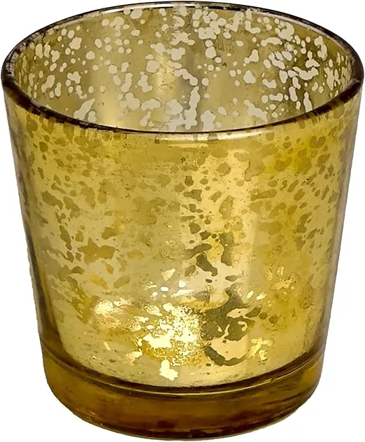 Decorative Votive Tealight Candle Holder, 2.5 Inch Mercury Glass, Gold