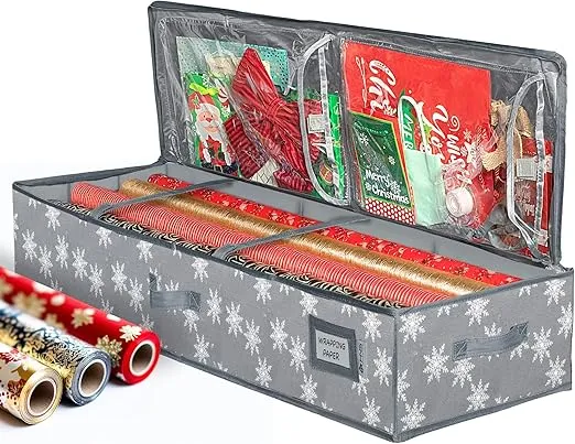 Wrapping Paper Storage Container – Fits up to 27 Rolls 1 3/8” Diam. - Underbed Gift Wrap Organizer Bags, Wrapping Paper Rolls, Ribbon, and Bows - Under Bed- Durable Material 600D - Up to 40" Rolls