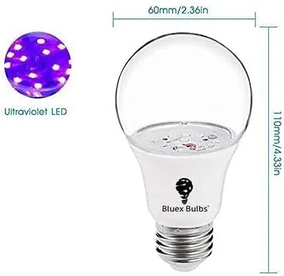 Bluex Bulbs 6 Pack LED Black Light Bulb, 9W A19 E26 Blacklight Bulb Level 385-400nm, Body Paint, Glow in The Dark LED Light Bulb Neon Glow Fluorescent Poster Black Bulb (6 Pack)