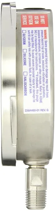 Ashcroft Duralife Type 1009 Stainless Steel Case Dry Filled Pressure Gauge, Stainless Steel Tube and Socket, 3.5" Dial Size, 1/4" NPT Lower Connection, 0/100 psi Pressure Range