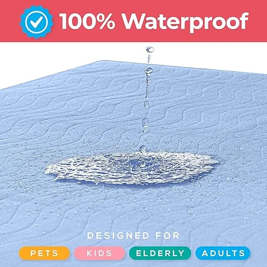 Utopia Bedding Waterproof Incontinence Bed Pads 34 x 36 Inches (Pack of 4, Blue), Washable and Reusable Underpads for Adults, Elderly and Pets, Absorbent Protective Pads