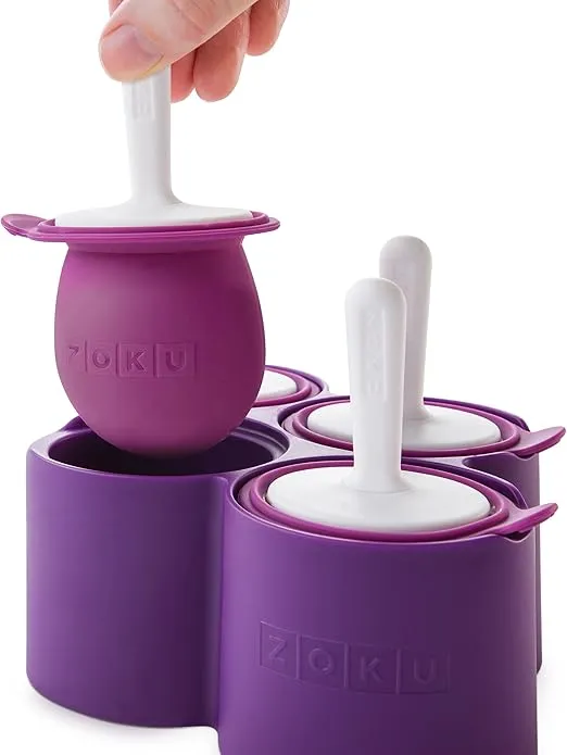 Zoku Round Pop Mold, 4 Easy-release Silicone Popsicle Mold With Sticks and Drip-guards, BPA-free