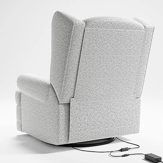 Storkcraft Serenity Wingback Glider with USB Charging Port (Salt and Pepper Boucle) - Reclining Nursery Rocking Chair with 360° Swivel Base, Elegant Design for Comfort & Relaxation