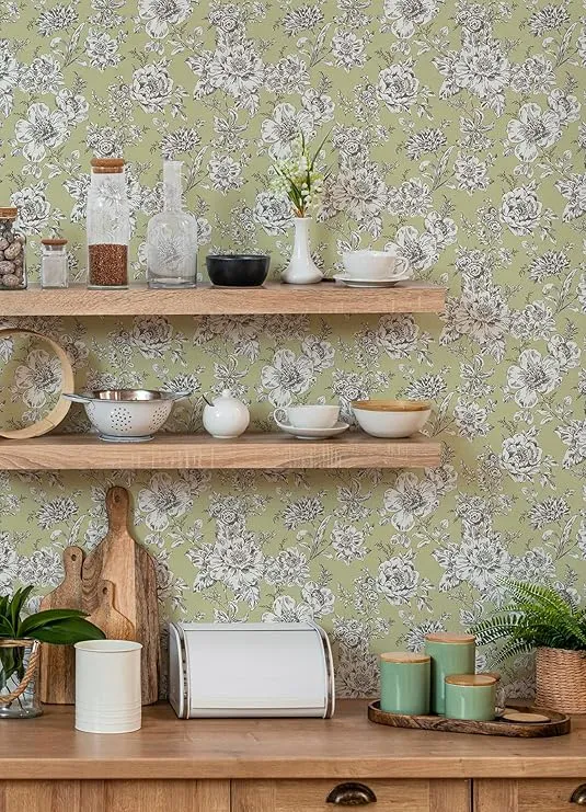RoomMates RMK12697PLW Green Winifred Peel and Stick Wallpaper