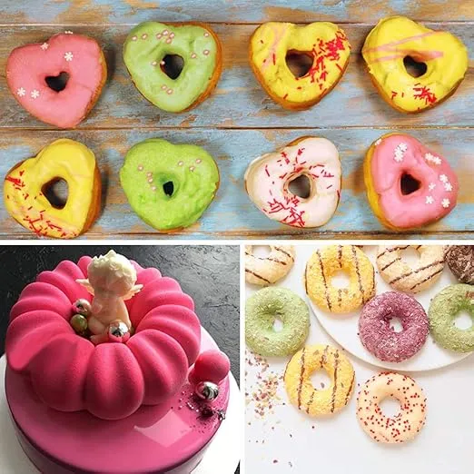 3 Pack Silicone Baking Tray Doughnut Maker Moulds, FineGood Cupcake Tray Silicone Muffin Molds Donut Pan Bagel Making Mould Tray
