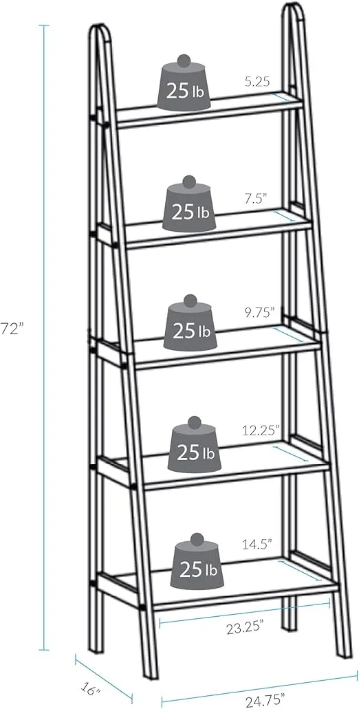 Casual Home 5-Shelf Ladder Bookcase, Espresso (New)