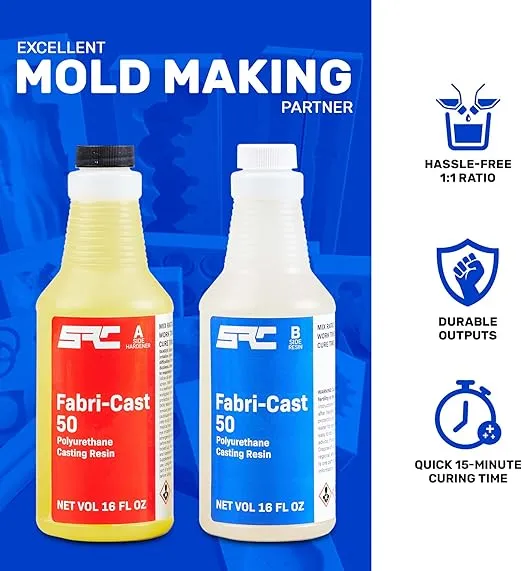 Fabri-Cast 50 - Polyurethane Casting Resin for Models, Figurines, and Sculptures - Beginner Silicone Hand Molding Set with Ultra Low Viscosity Liquid and Fast Curing Resin (32 Ounce Kit)