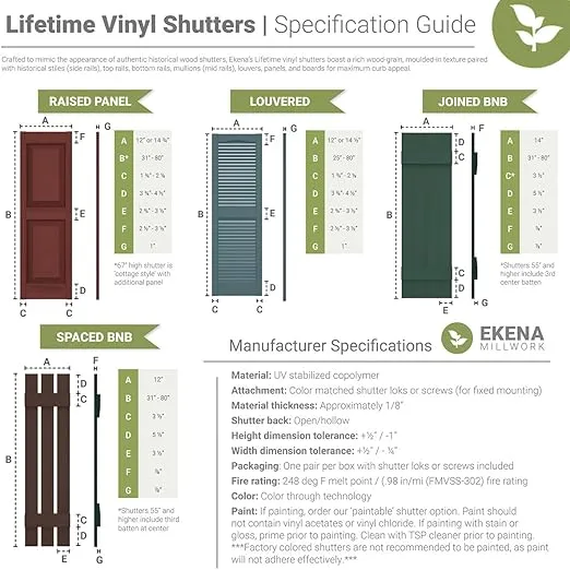 Ekena Millwork LP2S12X03500BD Lifetime Vinyl, Standard Two Equal, Raised Panel Installation Lok's & Matching Screws Shutter (Per Pair), 12-in. W x 35-in. H, 167-Bordeaux