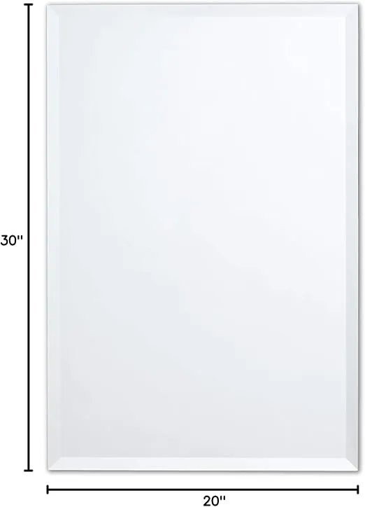Better Bevel Frameless Rectangle Mirror, 20" x 30" Bathroom Wall Mirror w/Beveled Edge