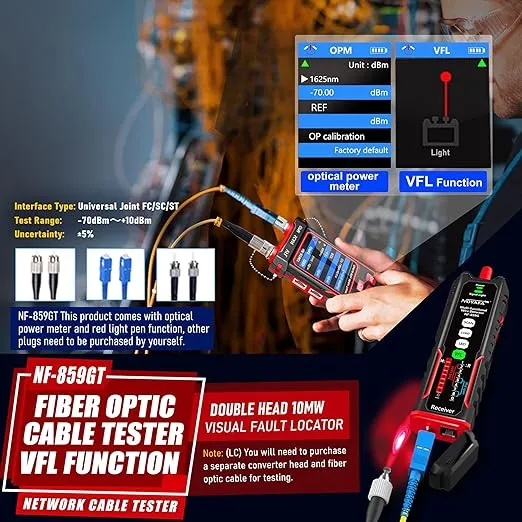 NOYAFA NF-859GT Network Cable Tester with Optical Power Meter 10mw VFL,for RJ45 RJ11 CAT5 CAT6 POE/Phone Lines CAT3, LAN Tone Probe Kit NCV&Ethernet Wire Tracer Fiber Tester Network Tools