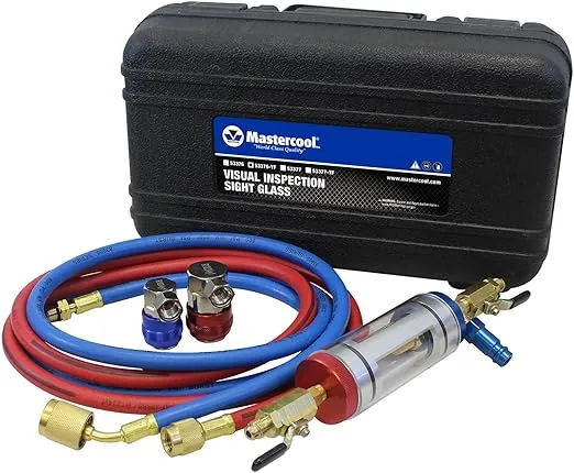 Mastercool 53376-YF R1234yf Visual Inspection Sight Glass with R1234yf Quick Couplers, Red Blue, Extra Large