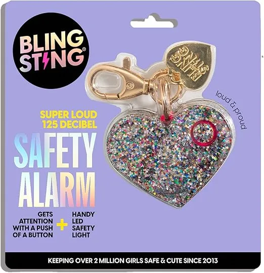 BLINGSTING Personal Safety Alarm for Women - Confetti Glitter Heart Self-Defense Keychain w/ LED Light - Purse Charm - 125 Decibel Emergency Security Alarm (1 Count)