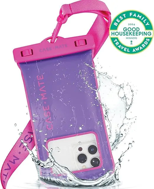 Case-Mate IP68 Waterproof Phone Pouch - Travel Beach Cruise Ship Essentials - Floating Waterproof Phone Case with Crossbody Lanyard for iPhone 16 Pro Max/iPhone 15 Pro/14/13/12/S24 - Purple Paradise