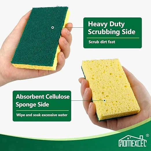 Heavy Duty Scrub Sponges Kitchen 24pcs,Dual Side Cleaning Dish Sponges for Non-Coated Cookware,Pocelain Bakeware and More