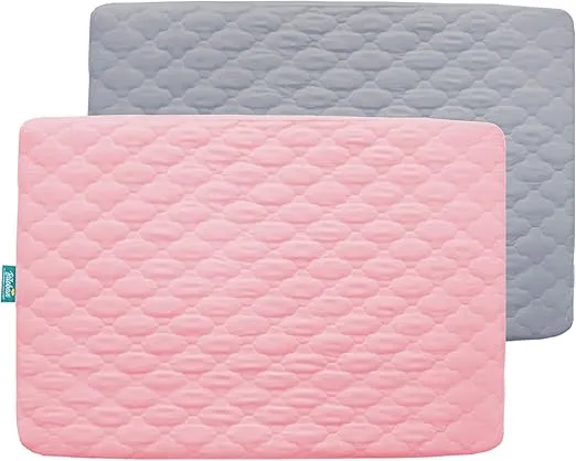 2 Pack Pack and Play Mattress Protector Sheets Fitted Waterproof Playard Mattress Pad Cover, Compatible with Graco Pack n Play & Dream On Me & Pamo Babe, Playpen/Playard Sheet, Gray&Pink, 39" x 27"