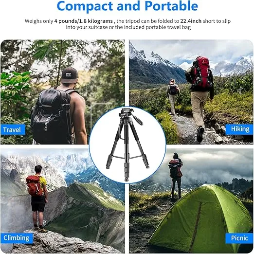 NEEWER Portable Aluminum Alloy Camera 2 in 1 Tripod Monopod Max. 70"/177cm with 3 Way Swivel Pan Head and Carrying Bag for DSLR, DV Video Camcorder (SAB264, Black)