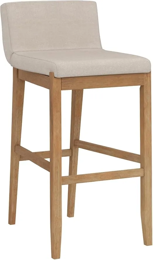 Nathan James Gracie Modern Bar Stool with Back, Cushioned Bar Height Stool with Natural Flax Upholstery and Brushed Wooden Legs, Natural Flax/Brown, Set of 4