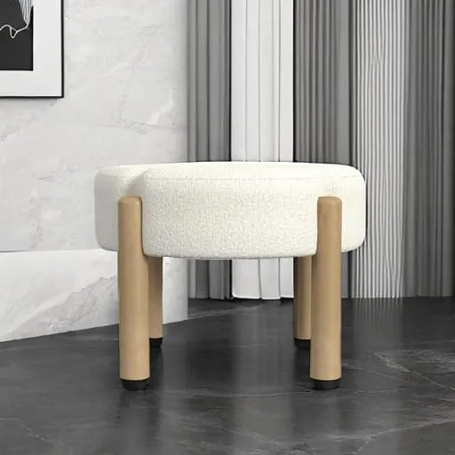 HomePop Luna Modern Round Ottoman Home Décor|Ottoman for Living Room & Bedroom - Cream Boucle