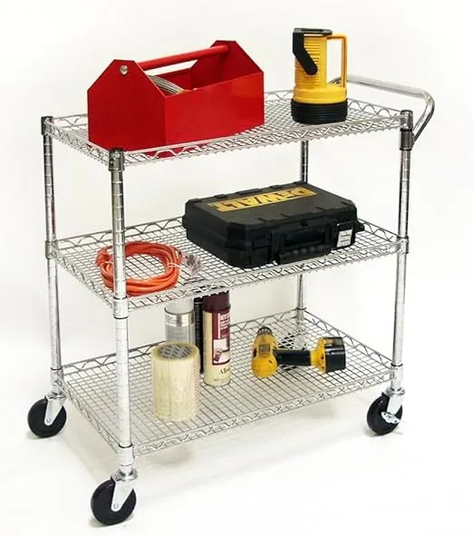 Seville Classics UltraDurable NSF Commercial Heavy Duty Metal Rolling Utility Cart, w/ Steel Shelves, Handle Bar for Restaurant, Garage, Warehouse, Kitchen, Office, Top Shelf (36"W x 18"D)