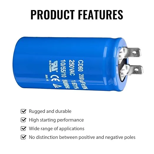 200uF/MFD CD60 Motor Start Capacitor 250VAC 50/60Hz for Electric Motor Starting