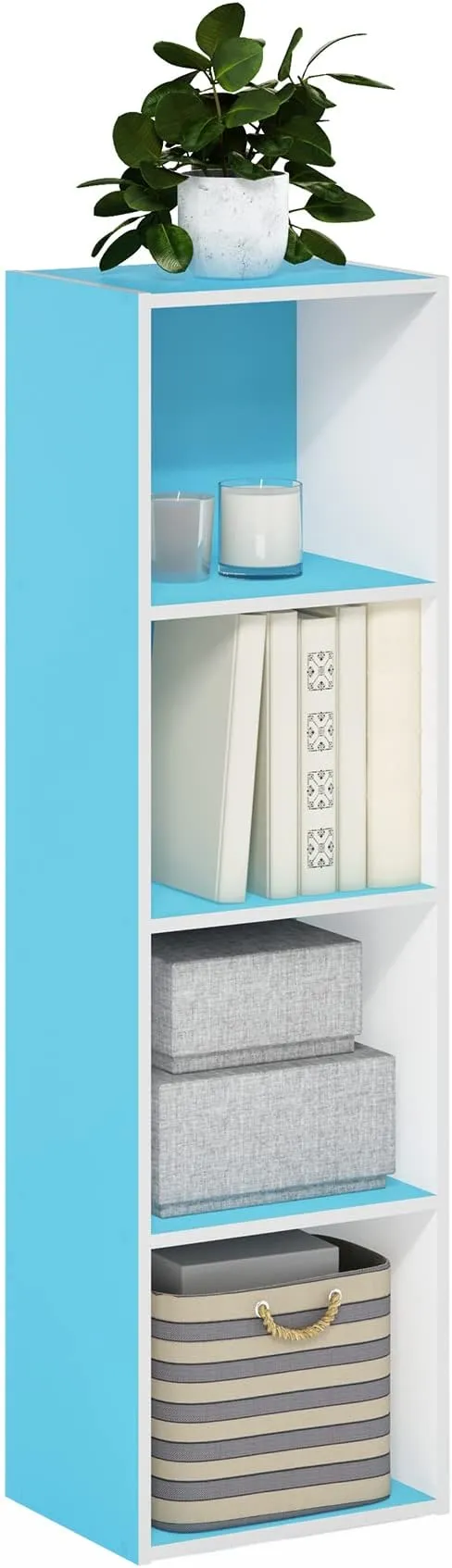 Furinno Luder Bookcase / Book / Storage, 4-Tier Cube, Light Blue/White