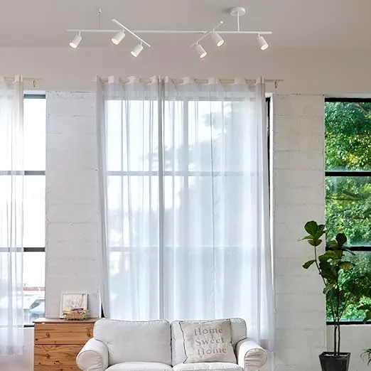 Globe Electric West 64" 6-Light Track Lighting, Matte White, Center Swivel Bars, Bulb Not Included