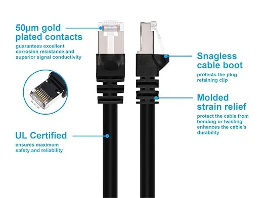 Monoprice Cat6A 3ft Black Patch Cable Double Shielded (S/FTP) 26AWG 10G Pure Bare Copper Snagless RJ45 Fullboot Series Ethernet Cable