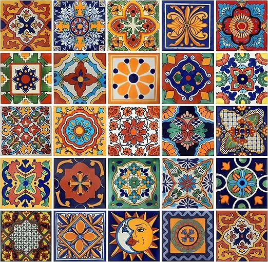 100 Mexican Tiles 4x4 Handpainted Hundred Pieces 25 Different Designs