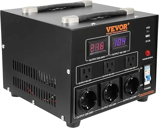 VEVOR Voltage Converter Transformer, 3000W, Heavy Duty Step Up/Down Transformer, Convert from 110 Volt to 220 Volt and from 220 Volt to 110 Volt, with US Outlet EU Outlet 5V USB Port, CE Certified