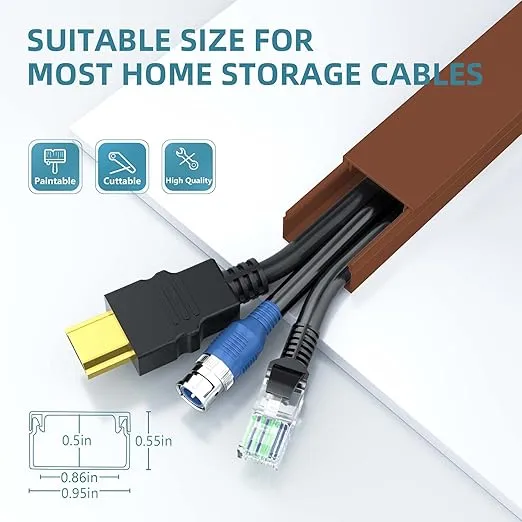 Wire Hider, 157in Delamu Cord Hider Wall, Paintable Wire Covers for Cords, TV Cable Hider Wall Kit, Cable Covers Raceway, Cable Management Hide TV Cords for Wall Mount TV, 10XL15.7 W0.95 H0.55in Brown