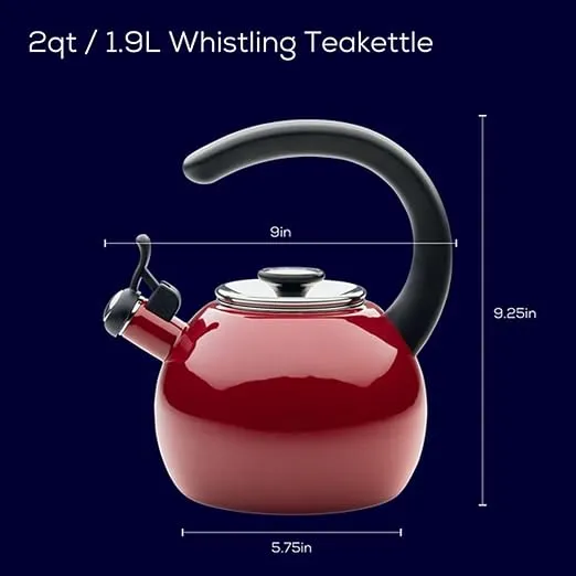 Circulon Enamel on Steel Whistling Teakettle/Teapot With Flip-Up Spout, 2 Quart - Red